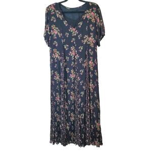 Vintage‎ 90s STARINA Dress Women's Small Floral Long Maxi Black Prairie 1990s